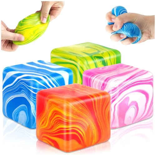 4 Pezzi Cubo Antistress Squishy Ice Cube Design , Sensoriale Squishy Antistress Colorati Nice Cube Fidget Toys Kit, Giocattolo Antistress per Adulti Bambini, Taba Squishy per ASD ADHD Ufficio Regali