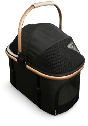 Transportín para gatos y perros – Cesta plegable, plegable y estable, moderna caja de transporte de animales para gatos, perros y animales pequeños, color negro y rosa