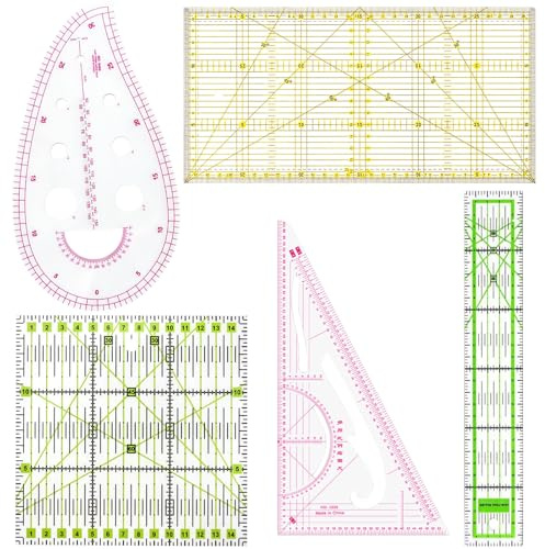 5 Pezzi Regle Patchwork Couture, Righello Patchwork Quilting, 15 x 30cm /15 x 15cm /5 x 30 cm, Righello da Cucito, Cuciture Righelli con Scala e Indicazioni, per Sartoria Cucire Patchwork Fai da Te