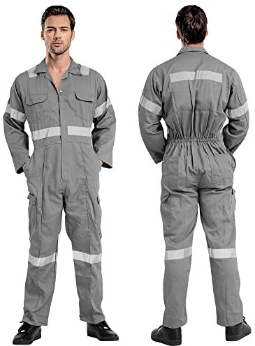ProMaxFit Men's Long Sleeves Coverall Boiler Suit 2XL for Workshop Mechanics - Gray Color, 9 Sizes - Overall Cotton Blend Jumpsuit for Painters, gardeners, Welders and builders.