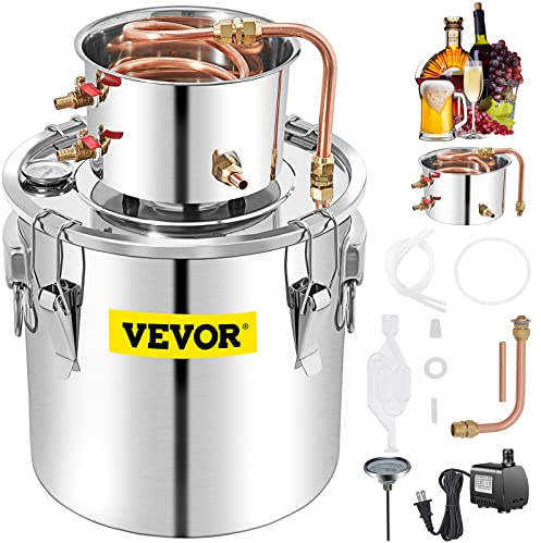 VEVOR Alcohol Still 13.2Gal/50L Alcohol Distiller Stainless Steel Distillery Kit for Alcohol With Copper Tube & Pump Home Brewing Kit Build-in Thermometer for DIY Whisky Wine Brandy