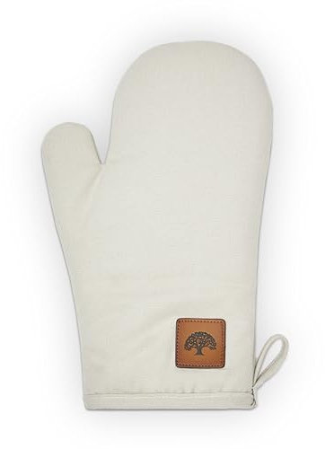 Barbary & Oak BO877005 Guanto da forno singolo in cotone con dettagli in pelle, cuciture trapuntate, crema