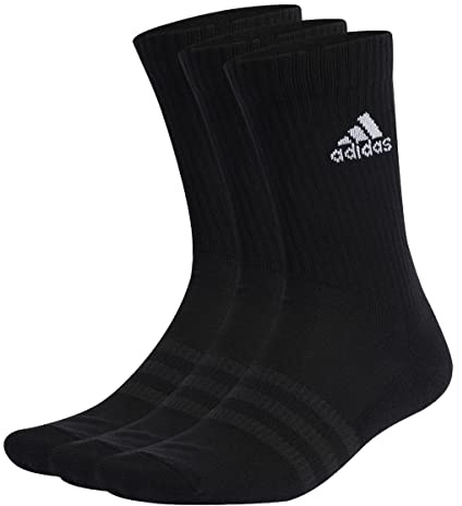 adidas Unisex - Adulto Cushioned Crew Socks 3 Pairs, Black / White, 8.5-10