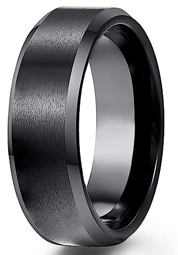 ESHIONER G23 Anillo de Titanio 8MM Negro para Hombre y Mujeres - Alianzas de Boda, Compromiso y Amistad - Talla 11.5-30