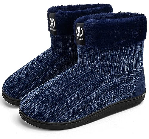 GURGER Pantofole a Stivaletto Donna Invernali Ciabatte a Stivaletti Pantofole da Casa Calde Peluche Pelliccia Collo Alte Pantofole Stivale Blu 38 39