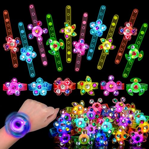 24PCS Light Up Fidget Spinner Bracelets Glow Birthday Party Favors Bulk for Kids 4-8 8-12 Summer Goodie Treat Bag Stuffers Pinata Filler Classroom Treasure Toys Carnival Prize End of Year Student Gift