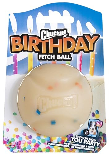 Chuckit! – Geburtstags-Apportierball – Hundeball – Naturkautschukball – Jagdball für Hunde – Robuster und langlebiger Ball – Mittlere Größe – Durchmesser von 6,5 cm