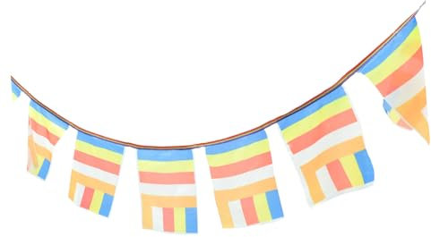 SEWOART Striscione Di Preghiera A Cinque Bandiera Di Preghiera Buddista Decorativa Del Tempio Realizzato Di Seta Duraturo Per Uso Esterno