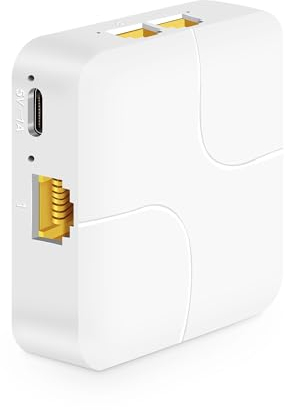 MokerLink 1 a 4 Gigabit Splitter, 100/1000Mbps, Hub de Red RJ45 Internet LAN Cable Splitter, Mini Plástico Type-C Power con Cable USB