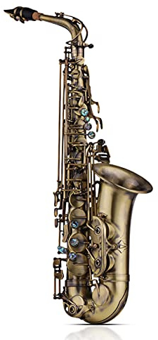 HUIOP Finitura Anticata di Alta qualità MIB MIB Sassofono Contralto Sax Shell Chiave intagliata Modello Strumento a fiato con Custodia Imbottita Guanti Panno per Pulizia Spazzole Cinghie per Sax Ance