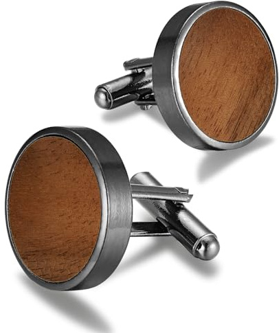 Boutons de manchette en bois pour homme Cyriacus, boutons de manchette ronds solides pour mariage, accessoires de travail régulier, 1,8 cm, laiton, Non