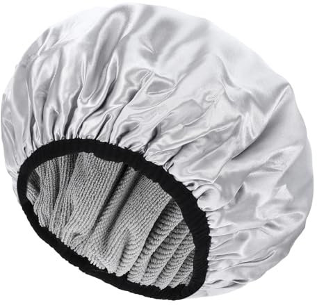 3-Lagige Wiederverwendbar Duschhaube, Abeillo Rosa Kariert Duschhauben mit Frotteefutter für Damen, Große Duschhaube, Wasserdichte Badehaube, Haarhaube für Langes, Dickes Haar (Grau)