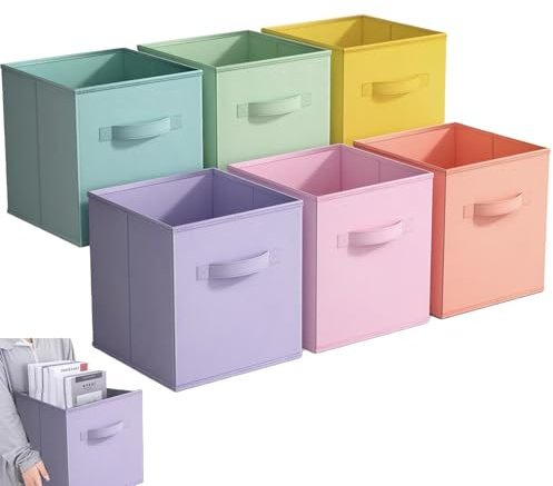 Eidoct Cube Storage Boxes, 6 Pack Foldable Storage and Organization Cubes with Handles for Organising Clothes, Colorful
