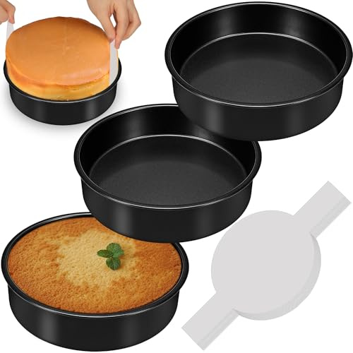 AWTBDP Set di 3 teglie da forno antiaderenti da 20 cm, con 100 fogli di carta pergamena pretagliata per torte a strati, resistenti set di teglie rotonde per cottura per compleanni e Natale, lavabili