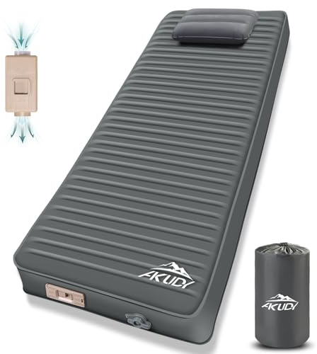 AKUDY Self Inflating Sleeping Pad with Electric Pump, 4 Ultra-Thick Memory Foam Camping Pad with Pillow, 9.5 R-Value Insulated Camping Mattress, Grey
