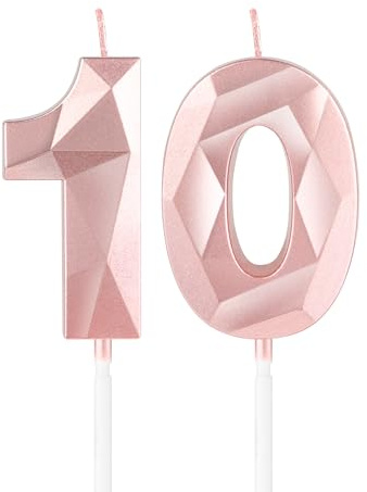 Rose Gold 10th Birthday Candles,3D Number 10 Candle for Cake,Girls 10th Birthday Decorations,Rose Gold 10 Candle Cake Topper for Girls Her Him Birthday Party Wedding Decorations
