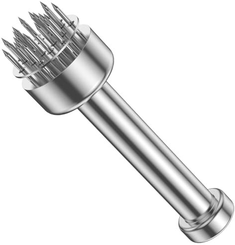 1 attendrisseur de viande en acier inoxydable avec 21 aiguilles - Outil de cuisine professionnel - Hachoir à viande ferme - Perçage compact pour steak et volaille
