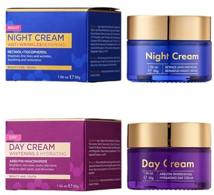 Set De Crème Essence Jour Et Nuit, Crème De Jour Pour Éclaircissement Et Hydratation Profonde, Crème De Nuit Anti-Rides Et Réparation Cutanée, Soin Complet Pour Une Peau Lumineuse Et Régénérée