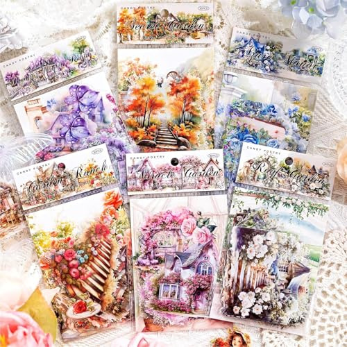 180 Piezas Pegatinas PET para Scrapbooking, Hojas Jardín Paisaje Scrapbook Papel, Pegatinas Estéticas para Bricolaje, Álbumes de Recortes, Diario Decoración