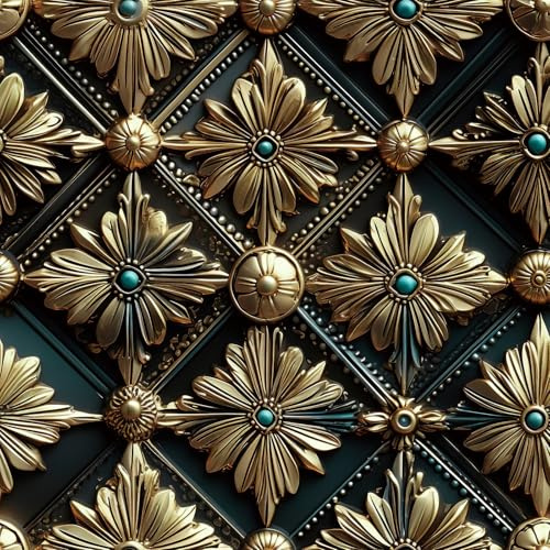 Stickyart Luxury Gold Carved Floral Wallpaper Peel and Stick Faux 3D Jewelry Flower Wallpaper for Walls Self Adhesive Dark Contact Paper Removable Vintage Wall Paper for Bedroom Tile Ceiling 17.5x80