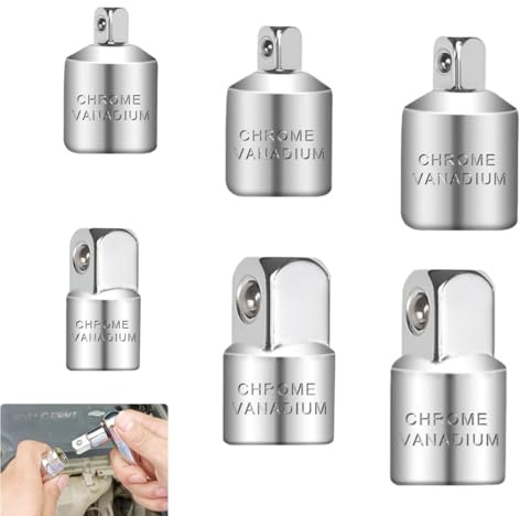 6 Pezzi Adattatore per Bussola,Convertitore Riduttore 1/4 a 3/8, da 3/8 a 1/4, da 3/8 a 1/2, da 1/2 a 3/8, da 1/2 a 1/4, da 1/4 a 1/2per Chiavi a Bussola