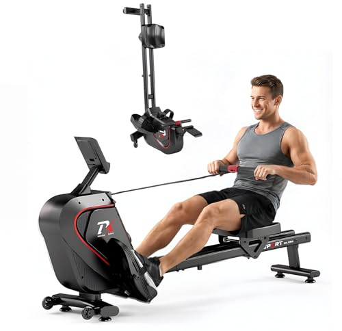 Maquina de Remo, Maquina de Remo para casa, 16 Niveles de Resistencia magnética silenciosa, diseño de Doble raíl, Pantalla LCD, con Aplicaciones, instalación Sencilla y Capacidad 150KG. (Negro)