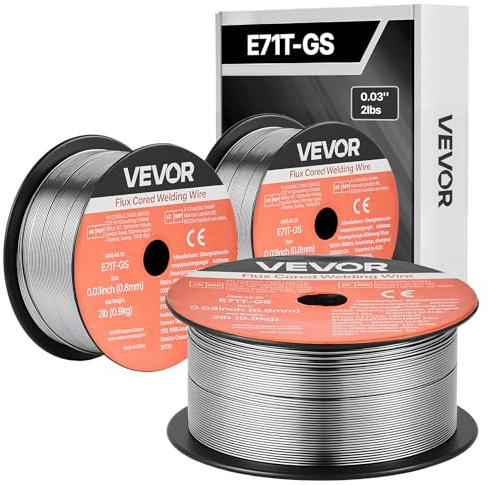 VEVOR Flux Core MIG Welding Wire, E71T-GS 0.03-inch 2 LBS, Gasless Mild Steel Welding Wire with Low Spatter for All Position Arc Welding, Self-Shielded for Outdoor Use (Pack of 3 Rolls)