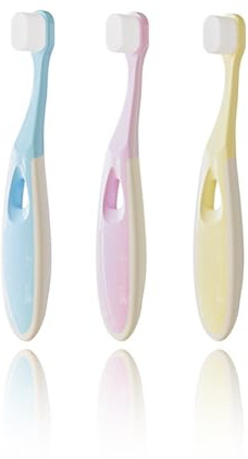 3 Spazzolino da Denti per Bambini, Setole Morbide con Punte Arrotondate, Testina Piccola e Compatta per una Corretta Pulizia e un Delicato Massaggio Gengivale, Utile per lo Sviluppo dei Primi Denti