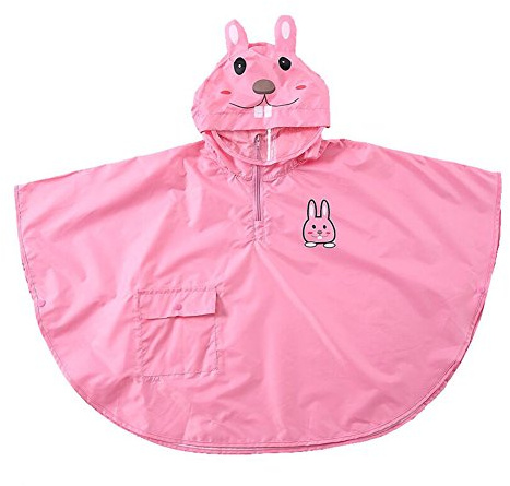 mama stadt Poncho Enfant Pluie Unisex Cape Impermeable Bebe Manteau Imperméable Garçon Fille Veste Anti Pluie avec Capuche Cartoon, Lapin Rose/ M(2-4 ans)
