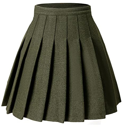 Hoerev Women Girls Versatile Plaid Pleated Skirt with Shorts for Cold Weather,UK Size 8 ArmyGreen