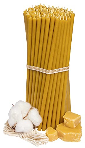100 Stk Honig Bienenwachskerzen №80 : Gelbe Gebetskerzen Ritualkerzen Stabkerzen Tischkerzen aus reinem Bienenwachs für stimmungsvolle Rituale 18,5cm