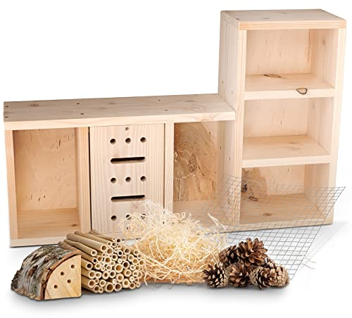 GARDIGO® Insektenhotel Bausatz Profi Set I Eigenes Insektenhaus Bauen I Aus regionalem Fichtenholz I Made in Germany I Grundmodell und Füllmaterialien I Nisthilfe Wildbienen, Florfliegen, Marienkäfer