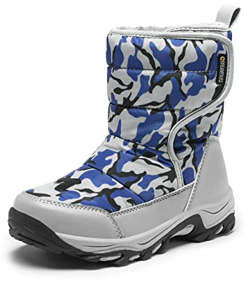DREAM PAIRS Boys Girls Snow Boots Waterproof Hook and Loop Mid Calf Faux Fur Lining Winter Shoes for Little/Big Kids,Size 2 Little Kid,Camouflage/Blue,SDSB2222K