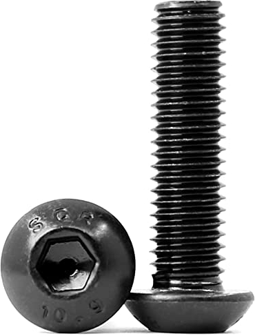 (60 unidades) tornillos de cabeza alomada M6 x 12 mm con hexágono interior, acero al carbono de 10,9 grados, rosca completa, color negro