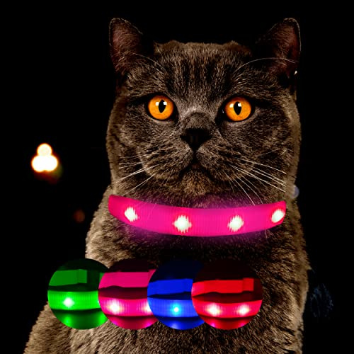 Ljushalsband för katter [originalet] lysande LED-katthalsband för promenader även i mörkret – mycket lång batteritid – säker tack vare stark ljusstyrka – katthalsband (S, rosa)