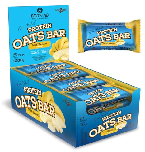 Bodylab24 Protein Oats Bar Banane 12 x 100g, Energieriegel mit 50g Kohlenhydraten und 15g Protein pro Riegel, Top-Kombination aus Energie und Eiweiß, ideal vor oder nach dem Training