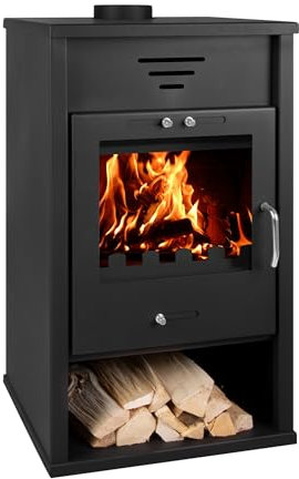 15 kW Kaminofen EWO Q100lux - Schlichter Holzofen mit Konvektion - Kamin mit kleinem Holzfach