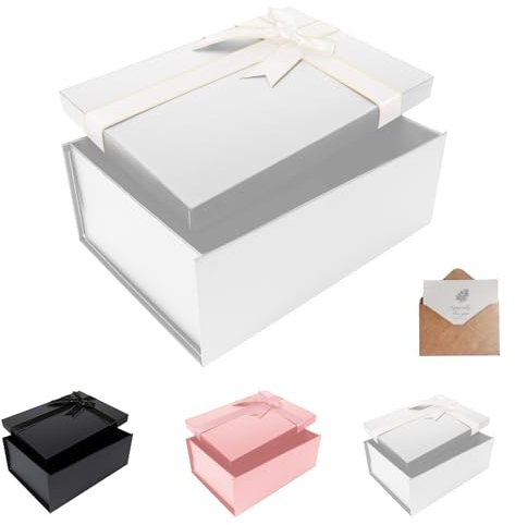 Geschenkbox mit Deckel,29x22x10.5cm,Weiß Geschenkverpackungskasten mit Grußkarten,Gift Box,Geschenkverpackungsboxen für Vatertag, Muttertag, Weihnachten, Ostern, Valentinstag, Geburtstage und mehr