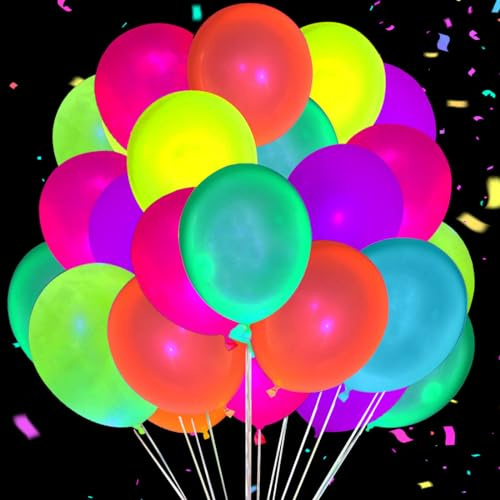 60 st UV-neonballonger, fluorescerande ballonger, svarta UV-ljuslatexballonger, lyser i mörkret, lämplig för födelsedag, natt ballongdekoration fest