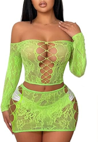 Buitifo Women Lingerie Set BabyDoll Bodysuit Nightwear | 2 Piece Cute Pajamas Set, Mini Top Mesh Dress Bikini Covers Going Out Outifts,skirt and top sets women party