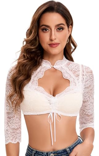 Goxozzy Dirndl Bluse Damen Oktoberfest Trachtenbluse Klassisch Elegant Langarm in Weiß und Schwarz Größe 34-44 (DE/NL/SE/PL, Numerisch, 34, Regular, Regular, Weiß)