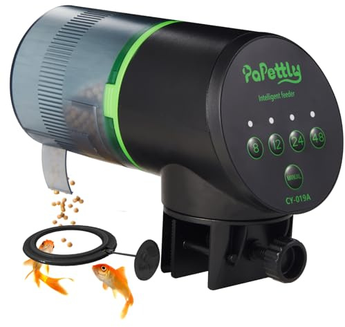 Papettly Automatic Fish Feeder for Aquarium - Battery Operated AutoFish Feeder Dispenser with Lid, Moisture-Proof Auto Fish Feeder with Timer, 2 AAA Batteries and Fish Feeder Ring Included