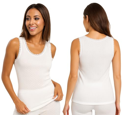 2 Pack Ladies Thermal Vest | 0.45 Tog Warm & Cozy Sleeveless Thermal Top Womens | Brushed, Lightweight | Heat Trap, Soft, Breathable | Winter, Running, Indoor, Outdoor Lace Vest Size 10-20