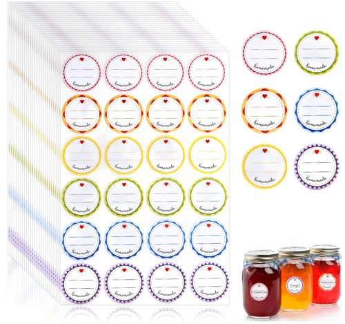 600 Stück Selbstklebendes Marmeladen Etikett, 3,8 cm Rundetikett für Gläser, Flaschen und Tüten (6 Farben)