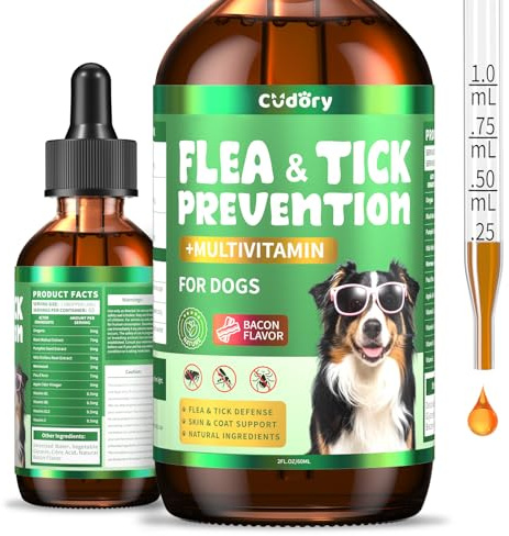 Oral Flea & Tick Support for Dogs, Herbal Liquid with Multivitamins - Dog Flea and Tick Drops Natural Supplement for Skin & Coat Support - Herbal Support Formula for Dogs Oral Supplement