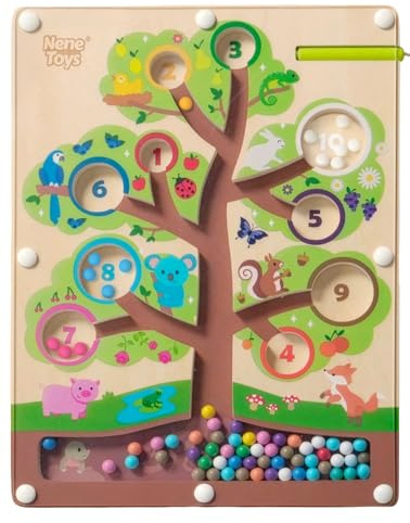 Nene Toys Laberinto Magnético de Colores y Números – Juego Montessori de Madera – Juguete Educativo de Motricidad Fina 2 3 4 5 Años – Tablero Magnético de Viaje – Regalo para Niños y Niñas