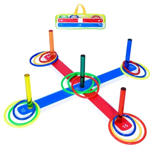 Digiele Jeux de Lancer d'anneaux, Jeux Lancer Anneaux Exterieur, Pleine Air et Intérieur Enfant et Adulte, Principal en Acrylique et 24 Anneaux en Plastique Colorés, Pelouse et Plage Deux Modes de Jeu