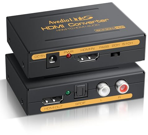 avedio links Estrattore audio HDMI, splitter audio 4K HDMI con convertitore audio HDMI + ottico Toslink SPDIF + audio analogico L/R stereo, adattatore audio Hdmi per Chromecast, Fire Stick, lettore