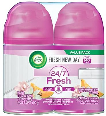 Air Wick Automatic Air Freshener Spray Refill, 2ct, Summer Delights, Odor Neutralization, Essential Oils