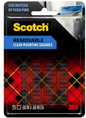 Scotch Removable Clear Double-Sided Mounting Squares, 35 Counts, 0.68 x 0.68 in, Holds Up to 1 lbs., Removes Easily Without Leaving Any Residue, Designed for Hanging Artwork, Photos & Cards (859)